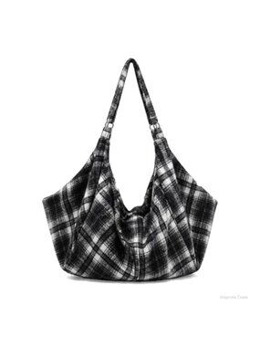Large Checkered Flannel Hobo Shoulder Bag Slouchy Tote Purse